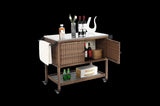 Outdoor Wicker Bar Cart, Patio Wine Serving Cart w/Wheels, Rolling Rattan Beverage Bar Counter Table 71094004