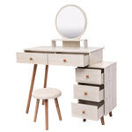 ZUN CRAZY ELF Makeup Vanity Table with Cushioned Stool, Large Capacity Storage Cabinet, 5 Drawers, Large W93642092