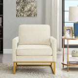 Modern Style Accent Chair with Gold Metal Base , Velvet Upholstered Leisure Chair with Open Armrest, W2186P148523