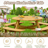 Outdoor 8 Person Picnic Table, 8 person Round Picnic Table with 4 Built-in Benches, Umbrella Hole, W2275P149764