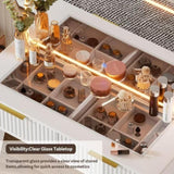 Vanity Desk with with Mirror and Lights,Makeup Vanity Table with Glass Top and Drawers&Cushioned W3393P315818