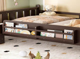 Full Size Floor Bed with Storage Bookcases, Solid Wood Kids Floor Bed with Cute Stairs and W1580P390226