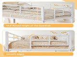 White Twin Bunk Bed Square Tube High Guardrail Side Ladder Opening Iron Bed 58697085
