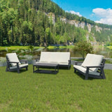 HIPS Loveseat with Cushion, Wood Grain Outdoor Garden Sofa, Sofa Set for Porch, Poolside, Terrace, W1209114909