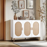 ZUN FCH 3-door vertical shoe cabinet particle board + plastic rattan white frame + original wood rattan 17034426