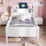 Wood Twin Size Platform Bed with Built-in LED Light, Multi-functional Headboard, Guardrail and 2 N709P243969K