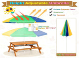 3-in-1 Kids Picnic Table with Adjustable Umbrella, Fir Wood Outdoor Activity Table Set with 41139783
