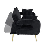 The straight-row Black corduroy sofa with throw pillows, featuring a minimalist style, is suitable W1658P251987