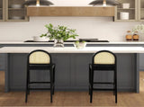 Panama 30.5" Curved Back Cane Rattan Bar Stool, Set of 2, Ebony Black Boucle B2719P238386