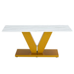 ZUN Modern minimalist coffee table. Tempered glass with stickers tabletop,golden MDF pillars. Suitable W1151P149689