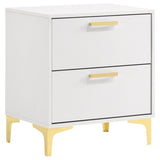 White and Gold 2-Drawer Rectangular Nightstand B062P145600