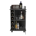 ZUN Dukat Bar Cart,Two Shelves, Six Built-in Wine Rack, Four Casters -Smokey Oak B20091849