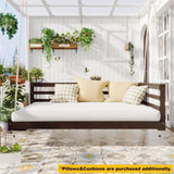 TOPMAX Country Patio Wooden Twin Size Swing Daybed Porch Swing Frame with 4pcs 96-inch Hemp Ropes N717P265856D