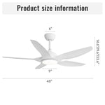 ZUN 48 Inch Ceiling Fan with Dimmable LED Light and Remote Control, 5 ABS Blades DC Motor White W934P211116