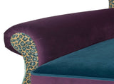 Anya Boho Chic Wingback Accent Arm Chair, Floral & Leopard, Blue-Teal & Purple Velvet B2719P238251