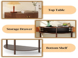Artisan-Crafted Wave-Pattern Demi-Lune Console Table with Brown Woodgrain,Unique Half Moon Design 00611701
