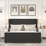 ZUN King Platform Bed Frame With High headboard, Velvet Upholstered Bed with Deep Tufted Buttons, W834126413