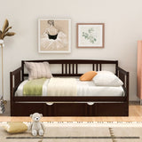 Full Size Daybed Wood Bed with Twin Size Trundle,Espresso WF295131AAP