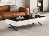 Rectangular Mirror Coffee Table for Living Room with Storage and Metal Base, 2 drawers, Black High N735P350387B