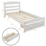 ZUN Platform Twin Bed Frame with Storage Drawer and Wood Slat Support No Box Spring Needed, White 60249448