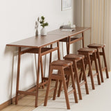 ZUN 3 PCS Pub Dining Set Retro Bar Table Rubber Wood Stackable Backless High Stool for 2 with Shelf and W69165658