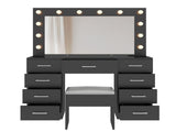 Vanity Desk Set with Large Lighted Mirror and Powre Outlet, Glass Top Makeup with 9 Drawers, 12228143
