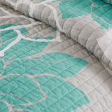 6 Piece Printed Cotton Quilt Set with Throw Pillows Aqua Full/Queen B03597445
