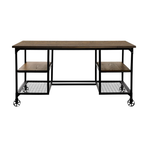 ZUN Modern Traditional Aesthetic 1pc Writing Desk with 4x Shelves Metal Casters Natural Finish and B011P232135