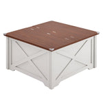 ZUN Farmhouse Coffee Table, Square Wood Center Table with Large Hidden Storage Compartment for Living 78551186