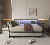 Twin Daybed with RGB LED Lights & Charging Station, Height Adjustable Day Bed Frame with Trundle, W2129P244576