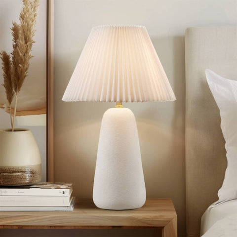 ZUN Textured Ceramic Table Lamp with Fluted Fabric Shade White See below B035P264542