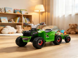 Green 6V Toddler Electric Vehicle with Toy-Carrying Back Trailer, Gentle Forward & Backward, 53479685