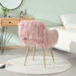 ZUN PINK Faux Fur Upholstered Make up chair Side Dining Chair with Metal Leg W2069P174779