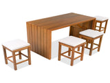 5 Piece Outdoor Set, Patio Acacia Wood Height Table & Four Stools with Cushions, Wood Dining 88788867