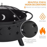 ZUN Fire Pit 32 Inch Outdoor Wood pit with Screen Patio round about the moon and stars W1951P192607