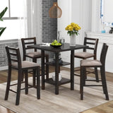 ZUN 5-Piece Wooden Counter Height Dining Set with Padded Chairs and Storage Shelving 32175841