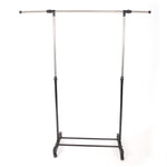 ZUN Single-bar Vertical & Horizontal Stretching Stand Clothes Rack with Shoe Shelf YJ-02 Black & Silver 45790494