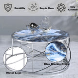 ZUN ACME Lyda Coffee Table, Blue Marble Print & Chrome Finish LV02095