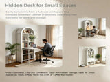 Folding Craft Desk with Storage Shelves, Convertible Hideaway Desk to Bookshelf, Foldable Desk with 18971865