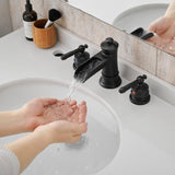 Bathroom Faucets for Sink 3 Hole Black 8 inch Widespread Bathroom Sink Faucet with Pop Up Drain W1932P180021