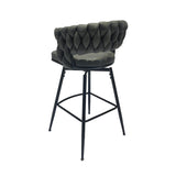 28" Technical Leather Woven Bar Stool Set of 2,Black legs Barstools No Adjustable Kitchen Island W2189131686