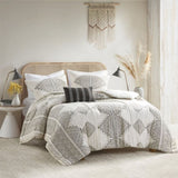 4 Piece Printed Comforter Set with Throw Pillow Black/Ivory Full/Queen B035P148340