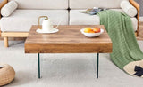 ZUN Natural Style Square MDF Coffee Table - 31.5"x31.5" with Tempered Glass Legs.Density Board W1151P232702