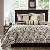 6 Piece Jacquard Quilt Set with Throw Pillows Black Full/Queen B03597447