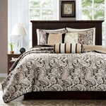 ZUN 6 Piece Jacquard Quilt Set with Throw Pillows Black Full/Queen B03597447