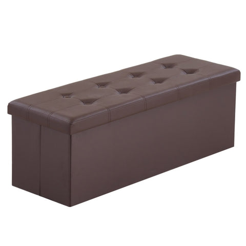 ZUN 110*38*38cm Glossy Pull Point PVC MDF Foldable Storage Footstool Dark Brown 31671381