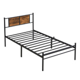 Twin XL Size metal bedframe,Headboard with wood panel decoration,black W2297P291428