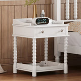 Retro Style Nightstand with Drawer and Open Shelf for Bedroom, Bedside Table with Turned Legs and N733P206240K