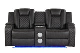 LED & Power Reclining Loveseat Made With Faux Leather in Black 659436023932