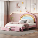 Full Size Upholstered Rainbow Design Bed, Velvet Princess Platform Bed with Storage Drawer, No N733P234609H